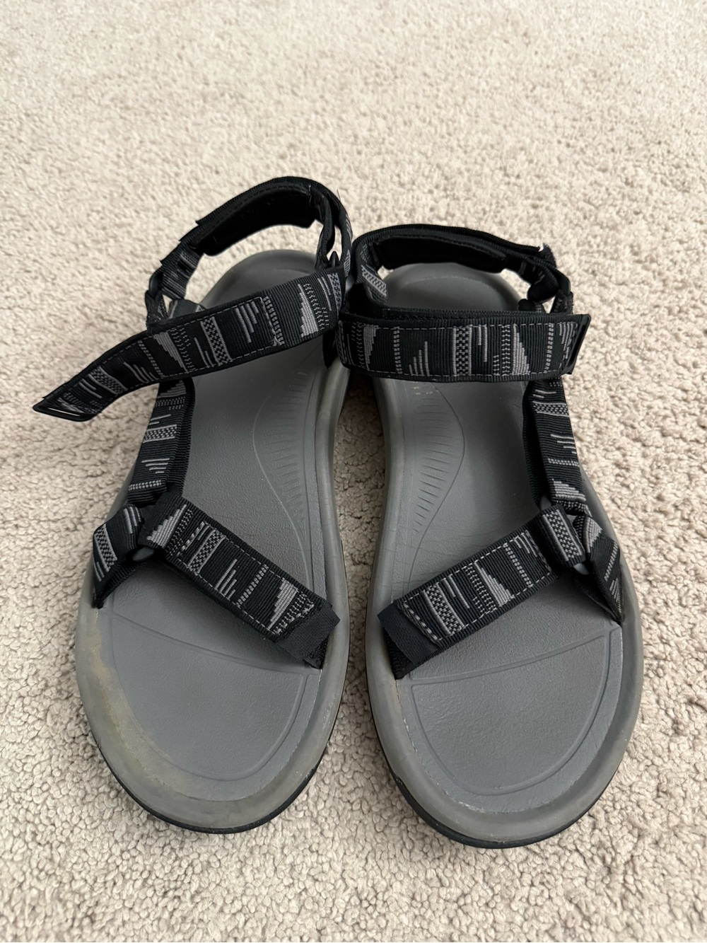Grey TEVA Sport Sandals with Black Patterned Straps